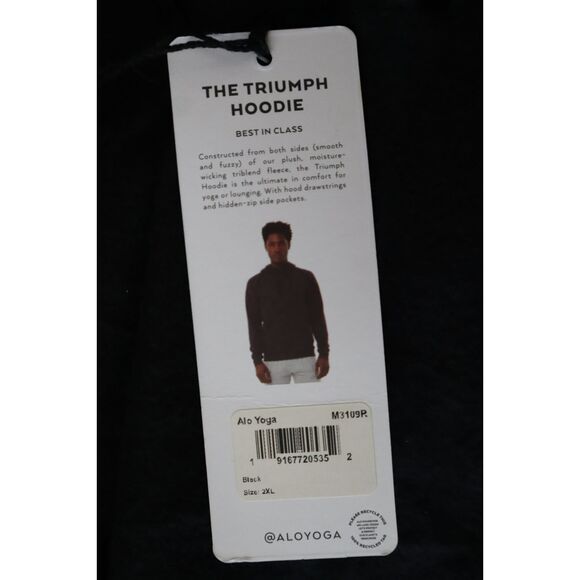 Alo Yoga M3109R Men's Sz 2XL Black The Triumph Tri-Blend Fleece Hoodie - Picture 9 of 14